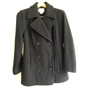 Vintage Worthington Womens Double Breasted Wool Hipster Pea Coat Black Size 10P